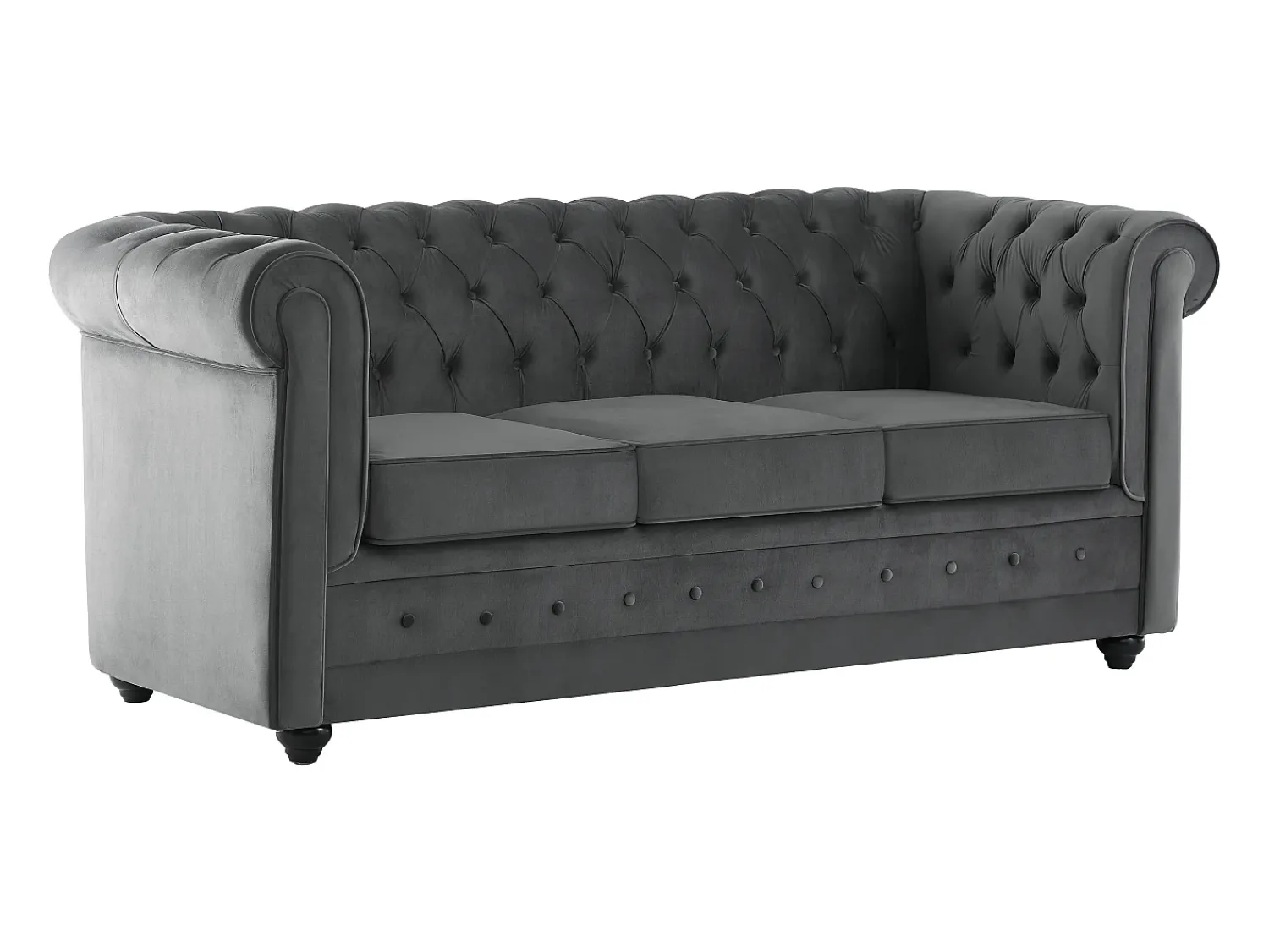 Sofá*Vente-unique Sofá conversível de 3 lugares em veludo CHESTERFIELD Cinza antracite