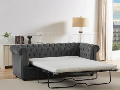Sofá*Vente-unique Sofá conversível de 3 lugares em veludo CHESTERFIELD Cinza antracite