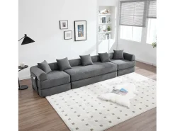 Sofá*Merax Sofá conversível de 4 lugares - 270 x 180 x 64 cm - design modular - veludo - cinza Cinzento