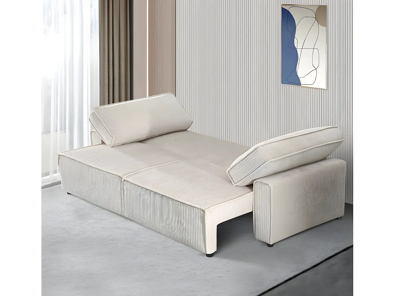 Sofá|Habitat et jardin Sofá conversível de veludo cotelê "Montaigne" - 3 lugares - Bege