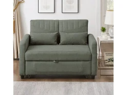 Online ModernLuxe Sofá conversível duplo 114 x 77 x 82,5 cm - encosto ajustável em três níveis - tecido de algodão e linho - militar Verde