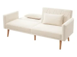 Sofá*DripeX Sofá conversível em veludo - com 2 almofadas - braços e encosto ajustáveis - pés em madeira maciça - 180x75x82cm Bege