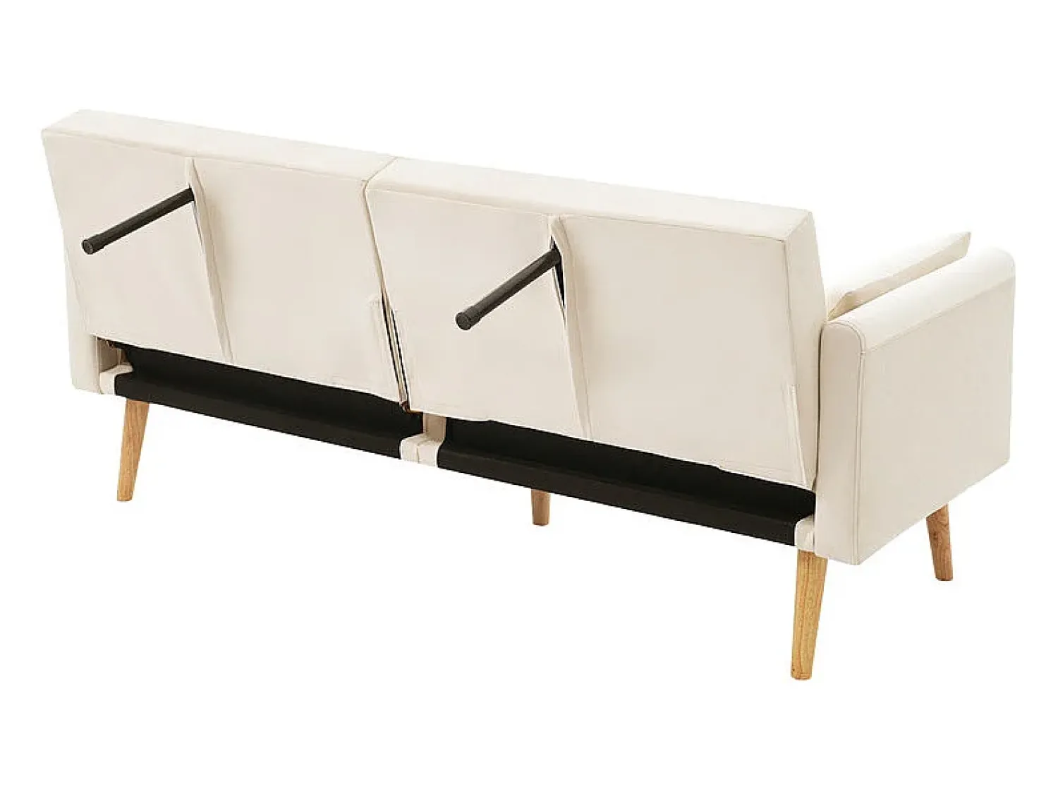 Sofá*DripeX Sofá conversível em veludo - com 2 almofadas - braços e encosto ajustáveis - pés em madeira maciça - 180x75x82cm Bege