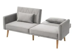 Sofá|DripeX Sofá conversível em veludo cinza - com 2 almofadas - braços e encosto ajustáveis - pés em madeira maciça - 180x75x82cm Cinzento