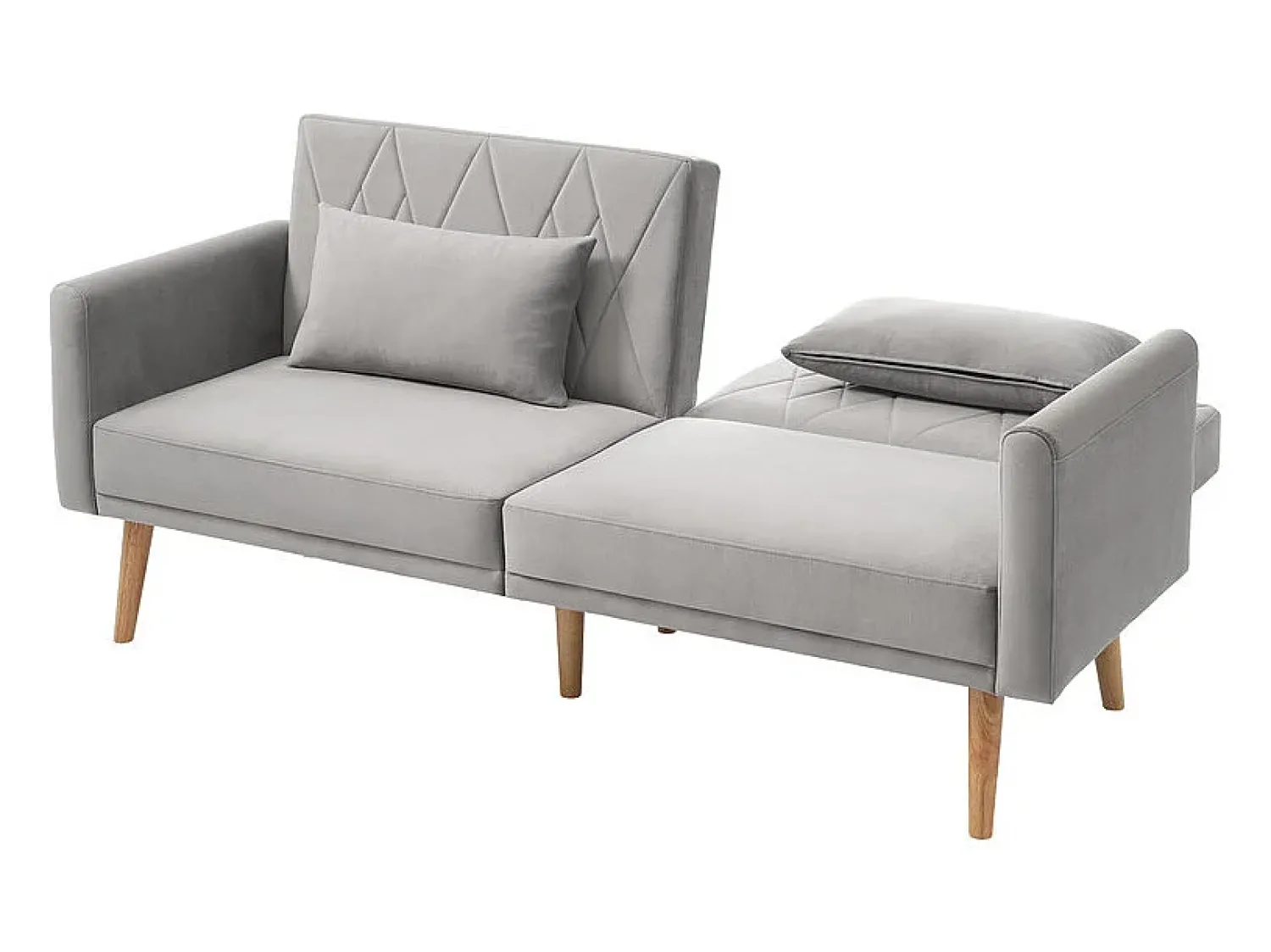 Sofá|DripeX Sofá conversível em veludo cinza - com 2 almofadas - braços e encosto ajustáveis - pés em madeira maciça - 180x75x82cm Cinzento