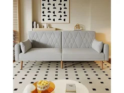 Sofá|DripeX Sofá conversível em veludo cinza - com 2 almofadas - braços e encosto ajustáveis - pés em madeira maciça - 180x75x82cm Cinzento