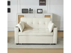 Sofá|DripeX Sofá conversível em veludo - 2 lugares - com 2 travesseiros, bolsos de apoio de braço, suportes de vidro - encosto reclinável - 137x76.5x83cm Bege