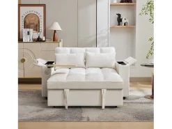 ModernLuxe Sofá conversível para 2 pessoas 140.5x74x82 cm - Encosto ajustável - Porta USB - Porta-copos - Mesa de apoio -^ Sofá