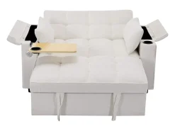 ModernLuxe Sofá conversível para 2 pessoas 140.5x74x82 cm - Encosto ajustável - Porta USB - Porta-copos - Mesa de apoio -^ Sofá