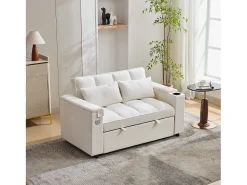 ModernLuxe Sofá conversível para 2 pessoas 140.5x74x82 cm - Encosto ajustável - Porta USB - Porta-copos - Mesa de apoio -^ Sofá