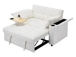 ModernLuxe Sofá conversível para 2 pessoas 140.5x74x82 cm - Encosto ajustável - Porta USB - Porta-copos - Mesa de apoio -^ Sofá