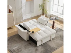 ModernLuxe Sofá conversível para 2 pessoas 140.5x74x82 cm - Encosto ajustável - Porta USB - Porta-copos - Mesa de apoio -^ Sofá