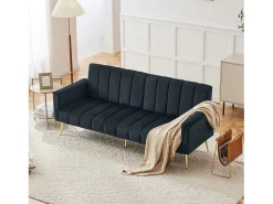 Sofá|Hauss Spole Sofá conversível reto de 2 lugares em veludo , encosto e braços dobráveis ​​- 183x76x75cm Preto