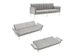 Discount Hauss Spole Sofá conversível reto de 2 lugares em veludo cinza claro, encosto e braços dobráveis ​​- 183x76x75cm Cinzento claro