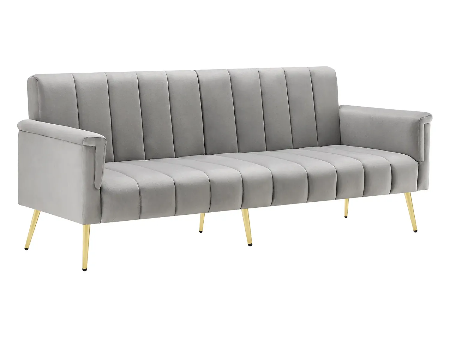 Discount Hauss Spole Sofá conversível reto de 2 lugares em veludo cinza claro, encosto e braços dobráveis - 183x76x75cm Cinzento claro
