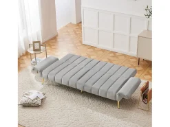Discount Hauss Spole Sofá conversível reto de 2 lugares em veludo cinza claro, encosto e braços dobráveis - 183x76x75cm Cinzento claro
