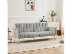 Discount Hauss Spole Sofá conversível reto de 2 lugares em veludo cinza claro, encosto e braços dobráveis - 183x76x75cm Cinzento claro