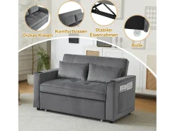 Merax Sofá conversível, Sofá-cama dobrável de veludo - 137 x 76,5 x 86 cm - com função dormir - Cinza^ Sofá
