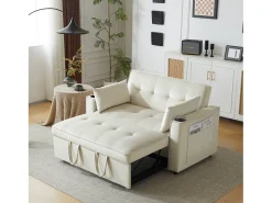 Sofá*Merax Sofá conversível, Sofá-cama dobrável de veludo - 137 x 76,5 x 86 cm - com função dormir - Bege