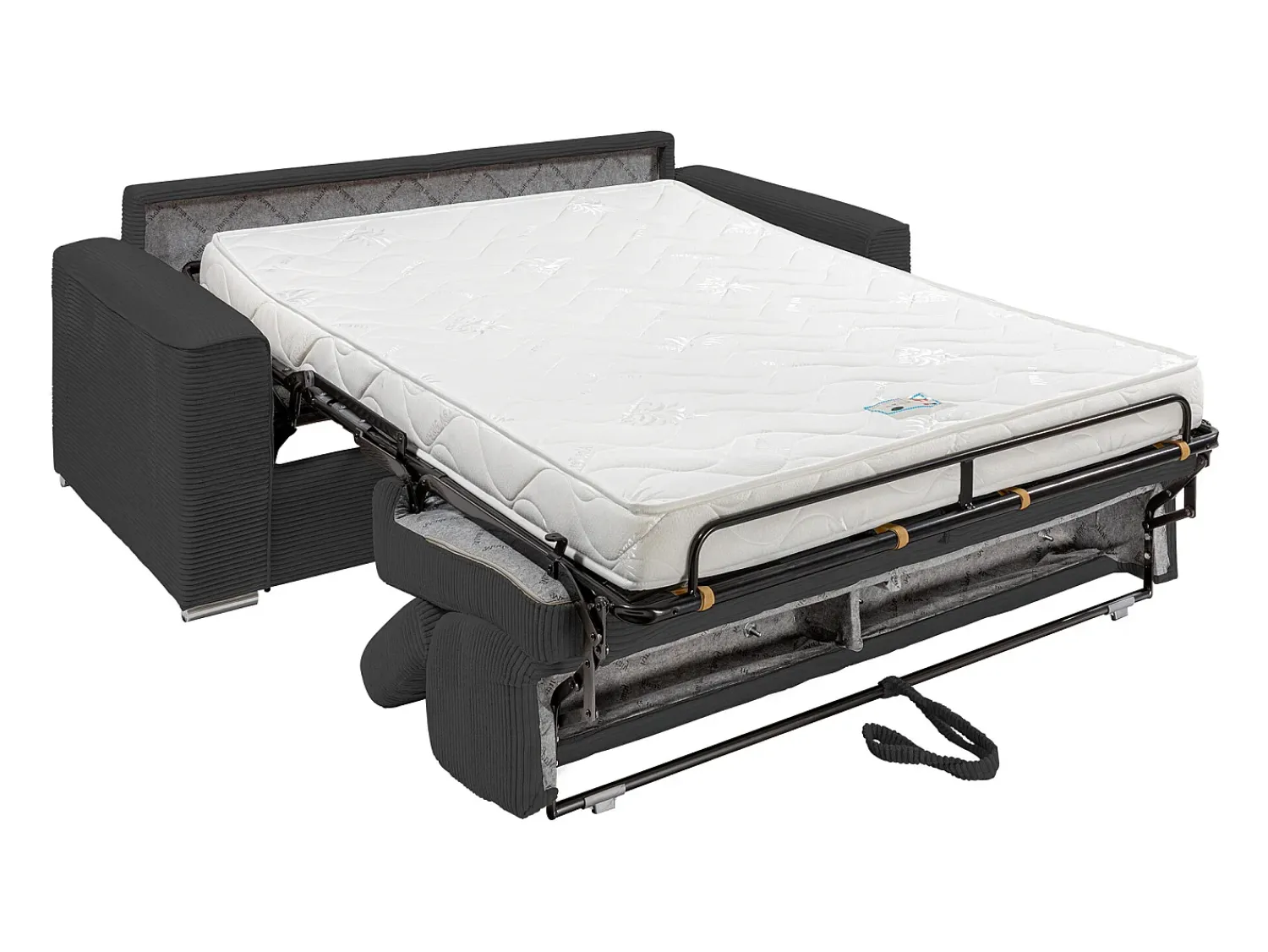 Sale Vente-unique Sofá convert. abert. ráp. veludo canel. cinza, cama ripas largas 160cm, colchão 14cm VIZIR Cinzento