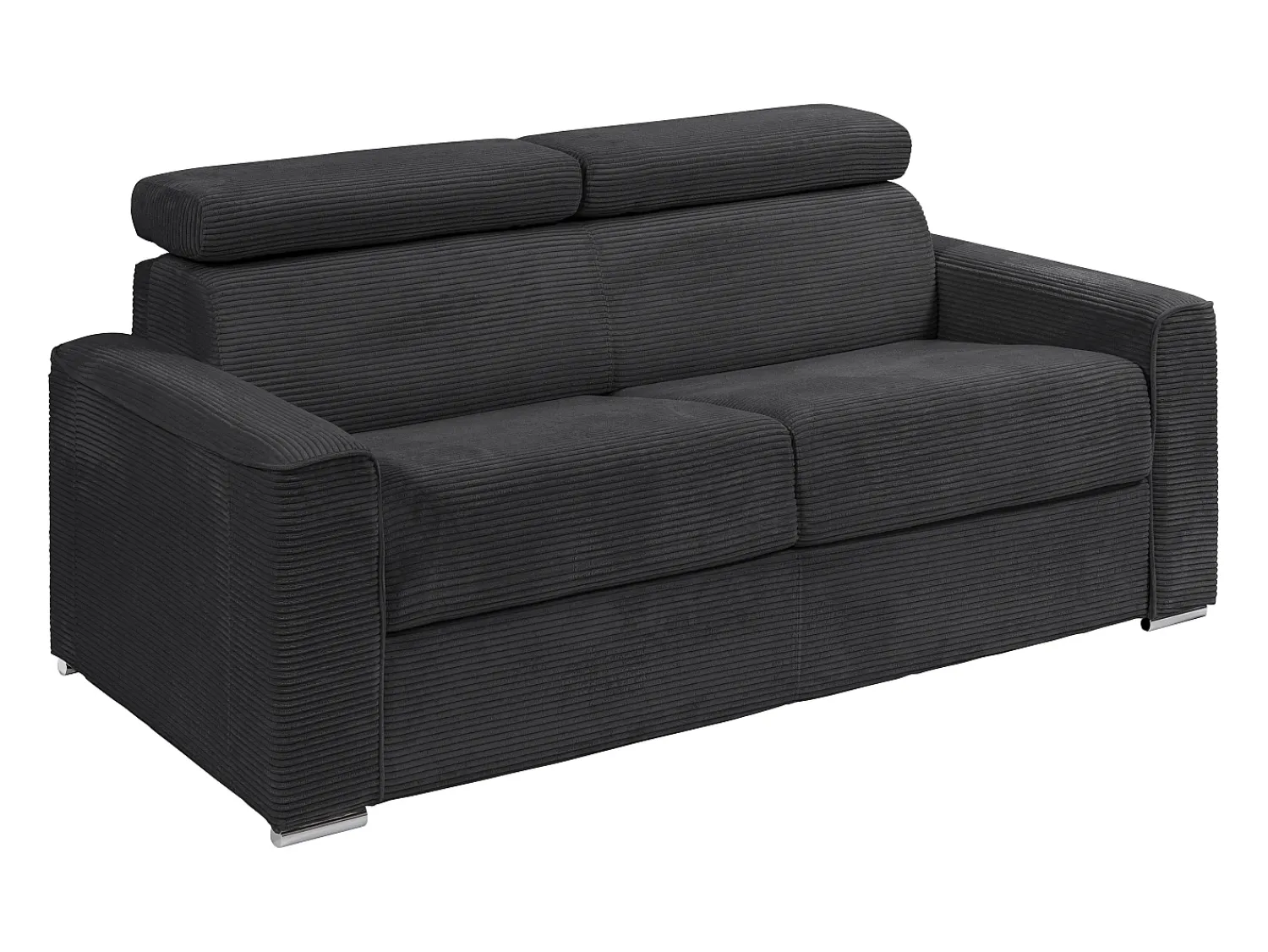 Sofá*Vente-unique Sofá convert. abert. ráp. veludo canel. cinza, cama ripas largas 160cm, colchão 22cm VIZIR Cinzento