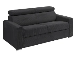 Vente-unique Sofá convert. abert. ráp. veludo canel. cinza, cama ripas largas 140cm, colchão 18cm VIZIR^ Sofá