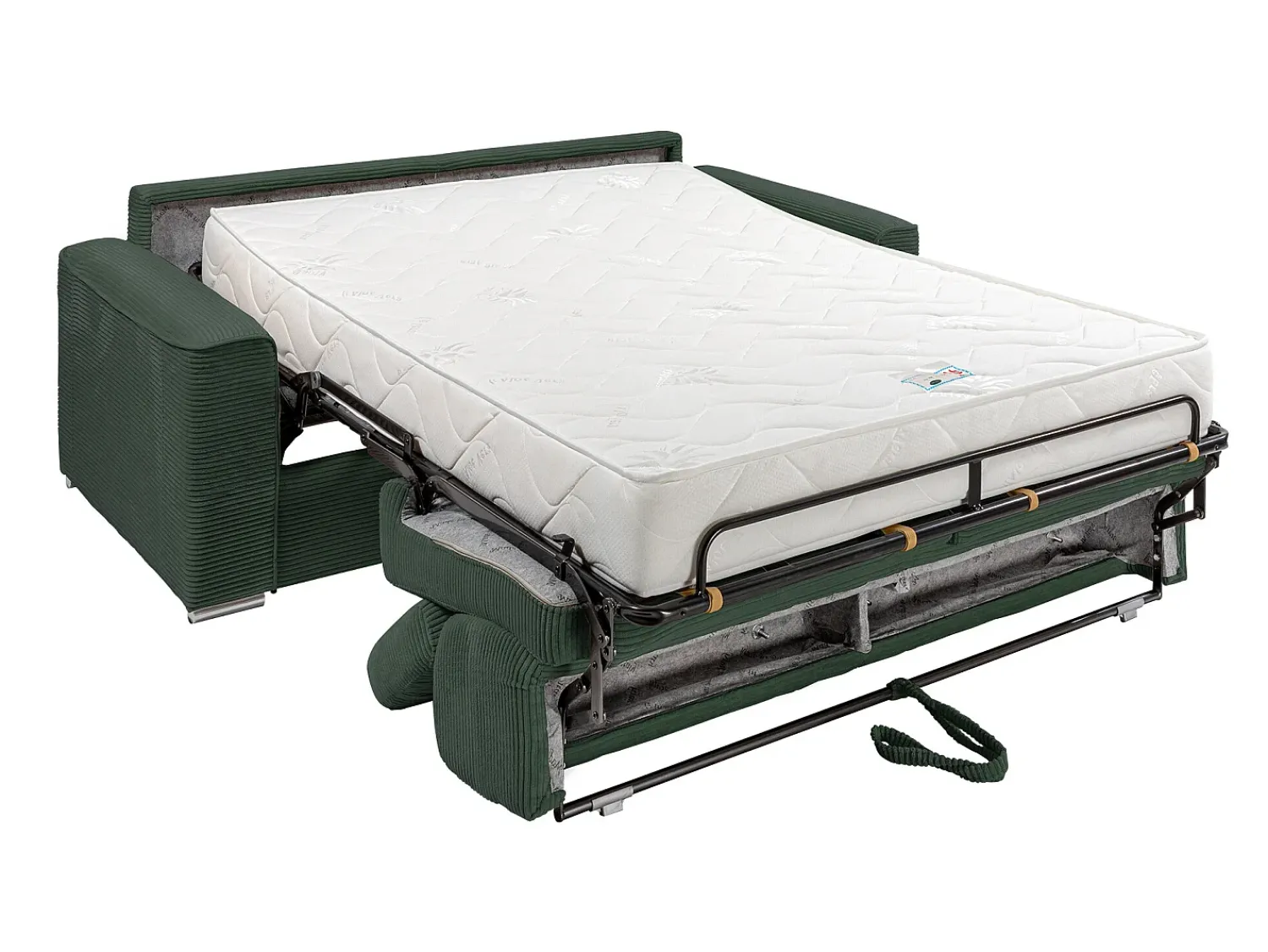 Discount Vente-unique Sofá convert. abert. ráp. veludo canel. , cama ripas largas 140cm, colchão 22cm VIZIR Verde