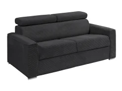 Sofá*Vente-unique Sofá convert. abert. ráp. veludo canel. cinza, cama ripas largas 140cm, colchão 22cm VIZIR Cinzento