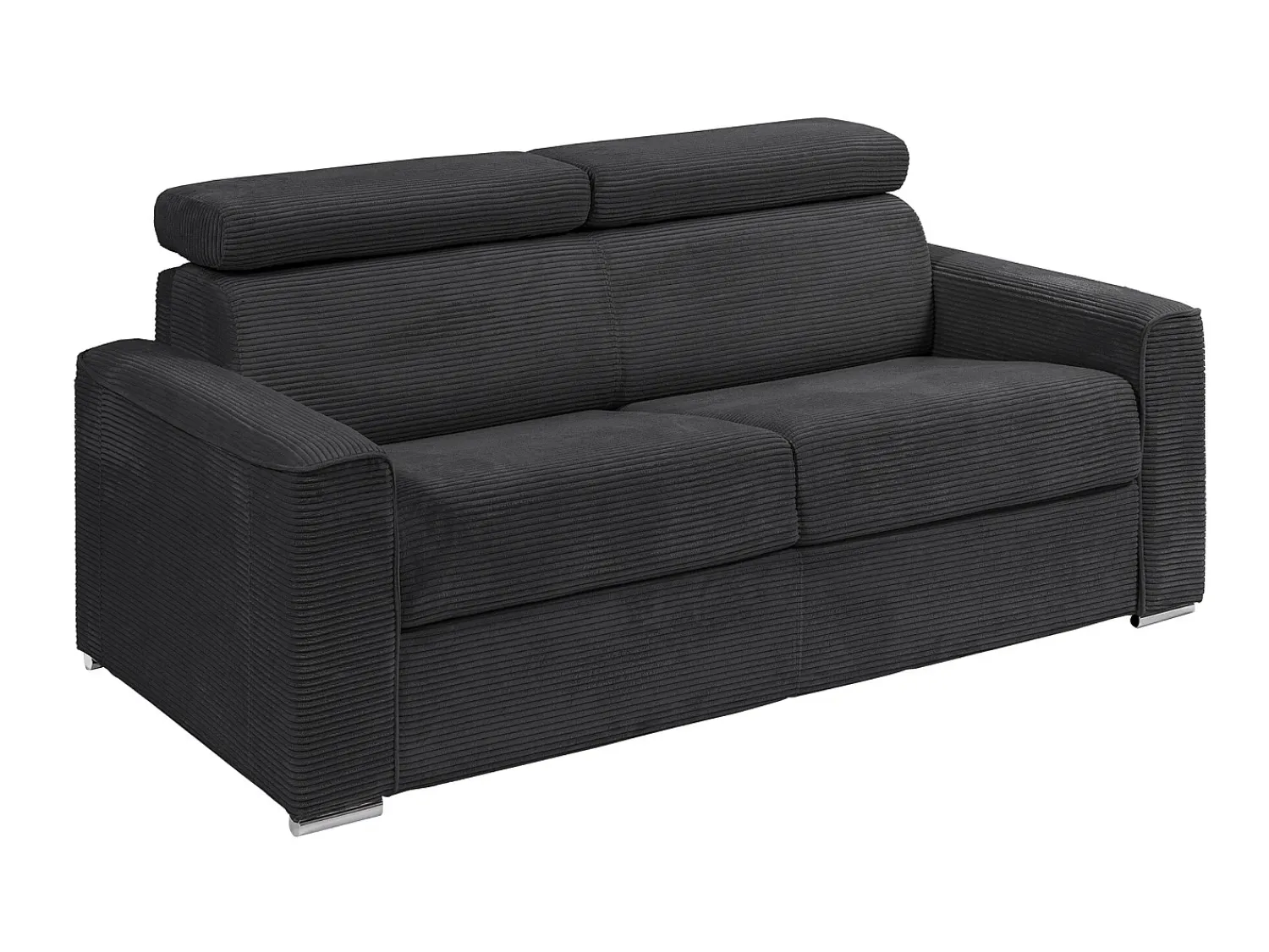 Sofá*Vente-unique Sofá convert. abert. ráp. veludo canel. cinza, cama ripas largas 140cm, colchão 22cm VIZIR Cinzento
