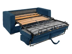 Discount Vente-unique Sofá convertível 140 cm veludo canelado azul noite assento memória de forma ripas largas 18 cm LORETO Azul escuro