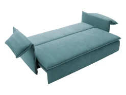 Vente-unique Sofá convertível 3 lugares veludo canelado azul TEODORA Azul turquesa