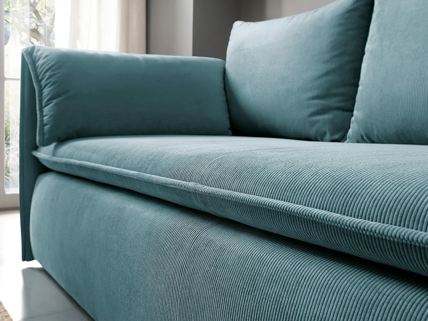 Vente-unique Sofá convertível 3 lugares veludo canelado azul TEODORA Azul turquesa