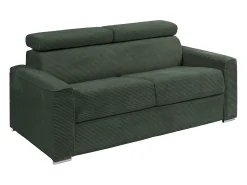 Vente-unique Sofá convertível abertura rápida veludo canelado , cama 140 cm, colchão 22 cm VIZIR Verde