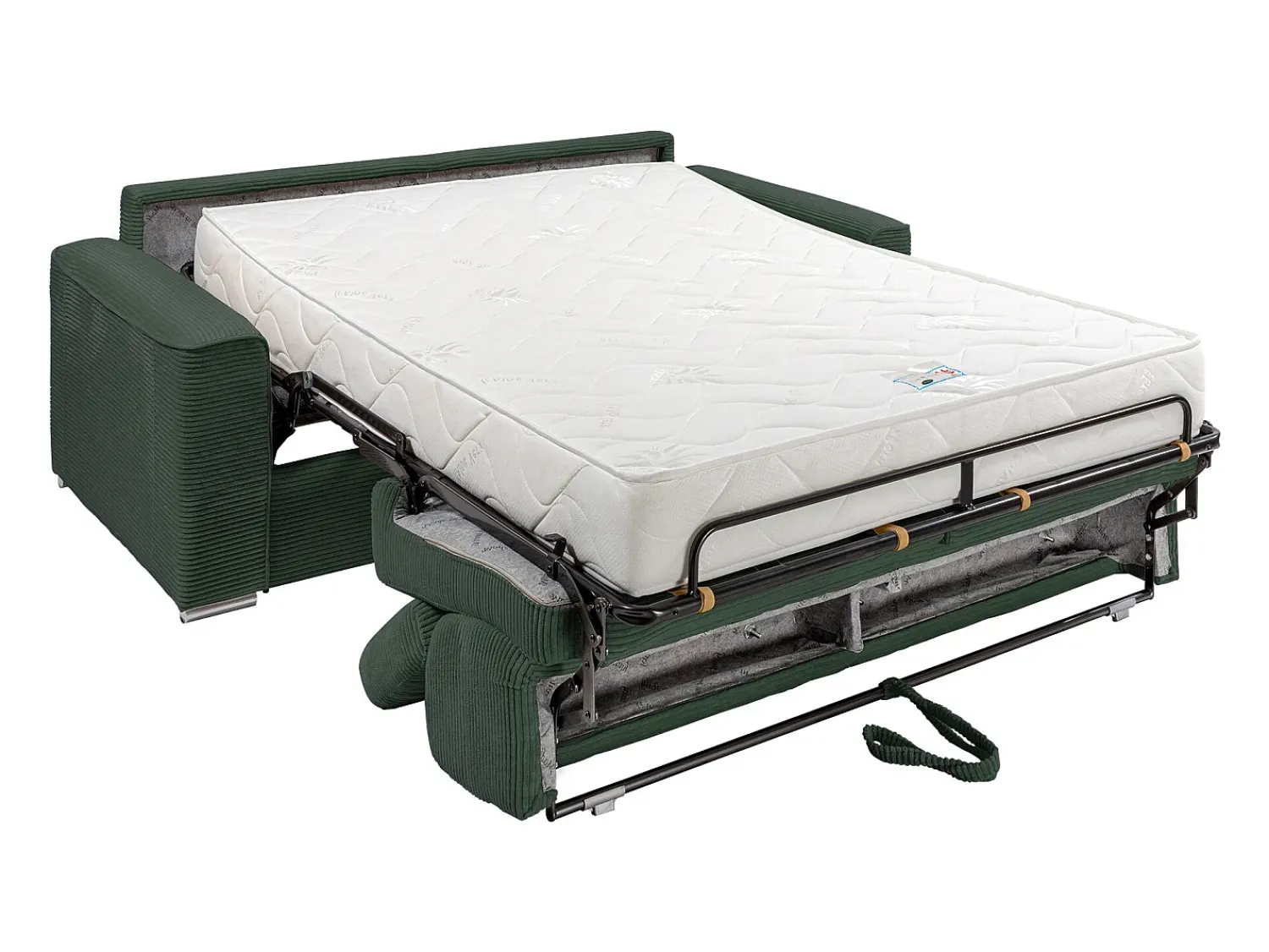 Vente-unique Sofá convertível abertura rápida veludo canelado , cama 140 cm, colchão 22 cm VIZIR Verde