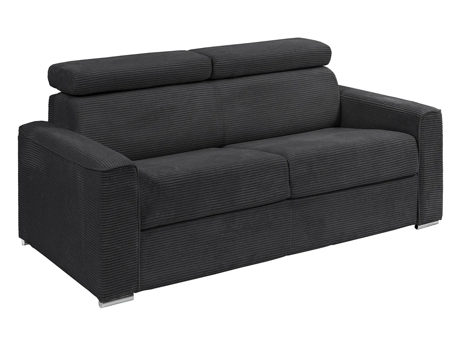 Clearance Vente-unique Sofá convertível abertura rápida veludo canelado cinza, cama 140 cm, colchão 18 cm VIZIR Cinzento