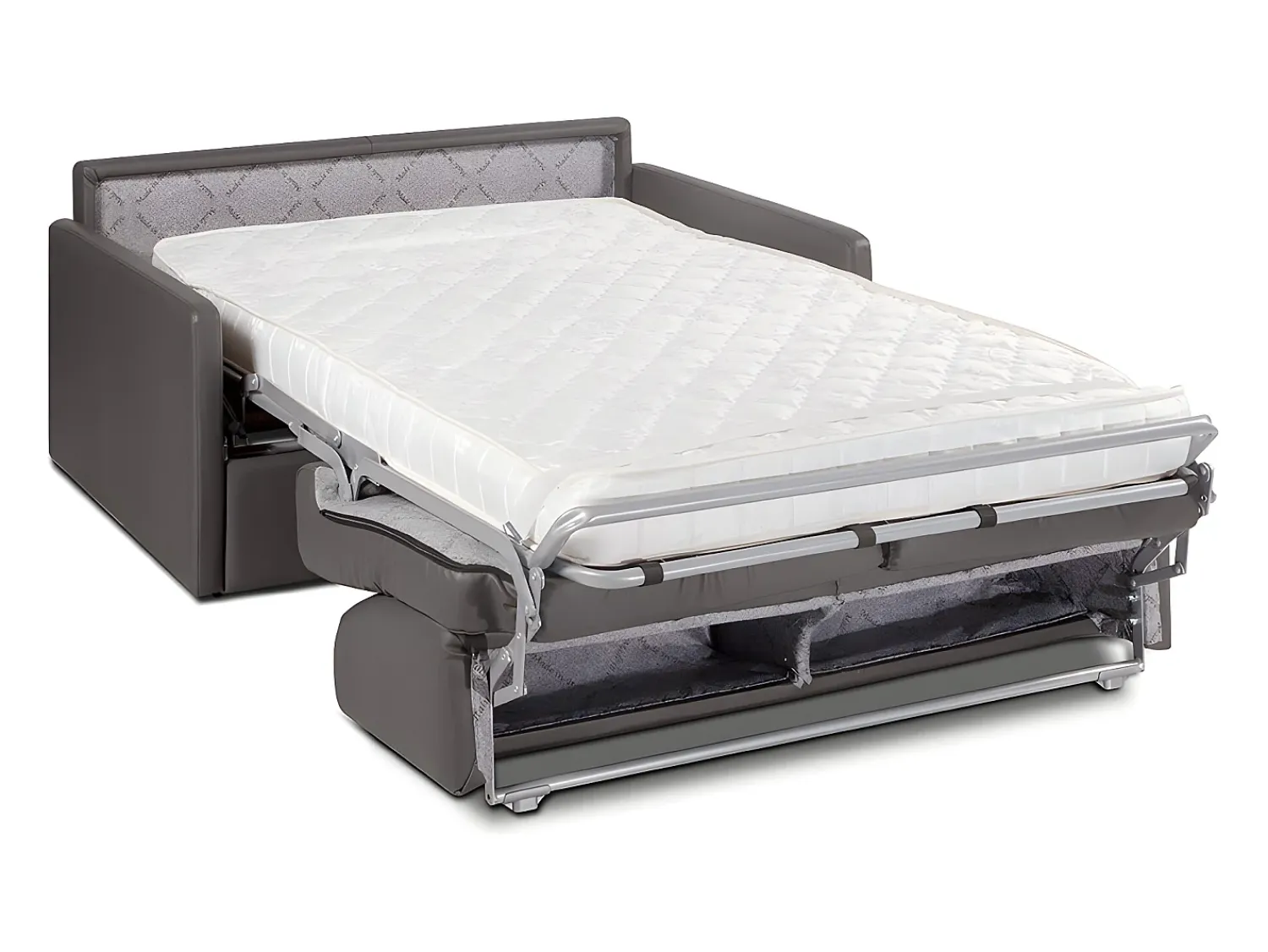 Clearance Vente-unique Sofá convertível abertura rápida couro sintético cinza assento memória de forma 120 cm colchão 14 cm CALIFE Cinzento
