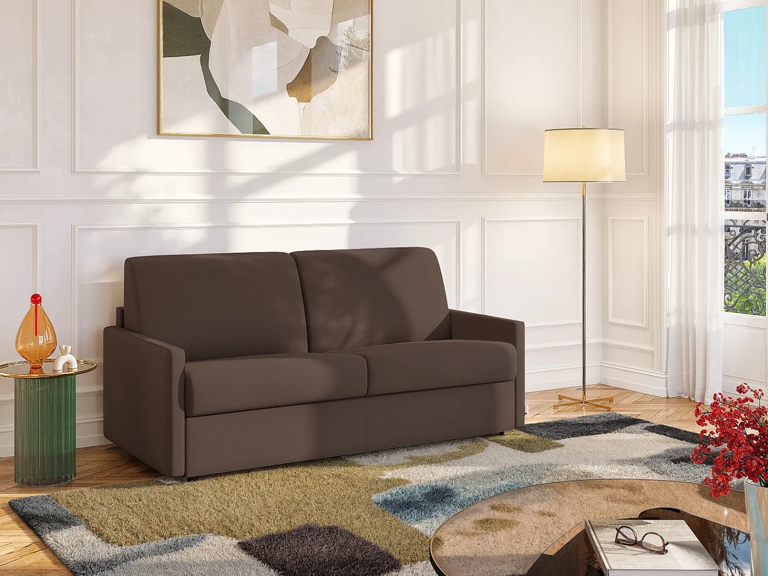 Vente-unique Sofá convertível abertura rápida tecido assento memória de forma 160 cm colchão 18 cm CALIFE^ Sofá