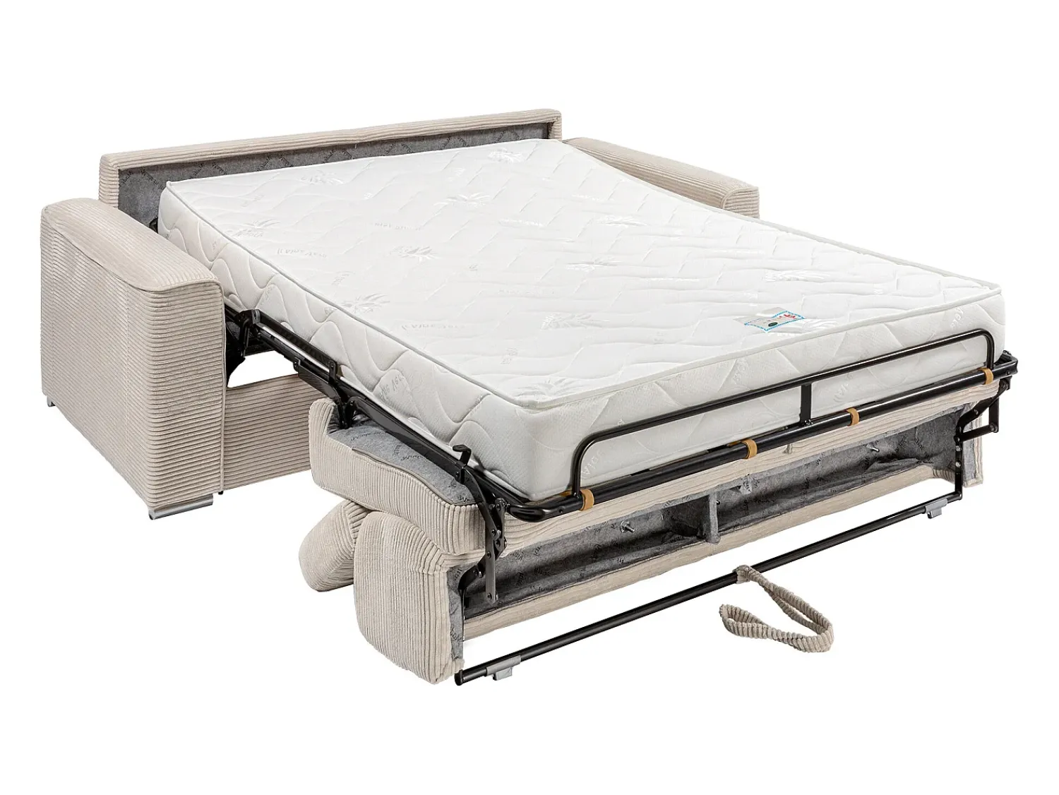Sofá|Vente-unique Sofá convertível abertura rápida veludo canelado , cama 160 cm, colchão 18 cm VIZIR Bege