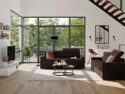 Sofá*Vente-unique Sofá convertível abertura rápida tecido marrom assento memória de forma 140 cm colchão 14 cm VIZIR Castanho chocolate