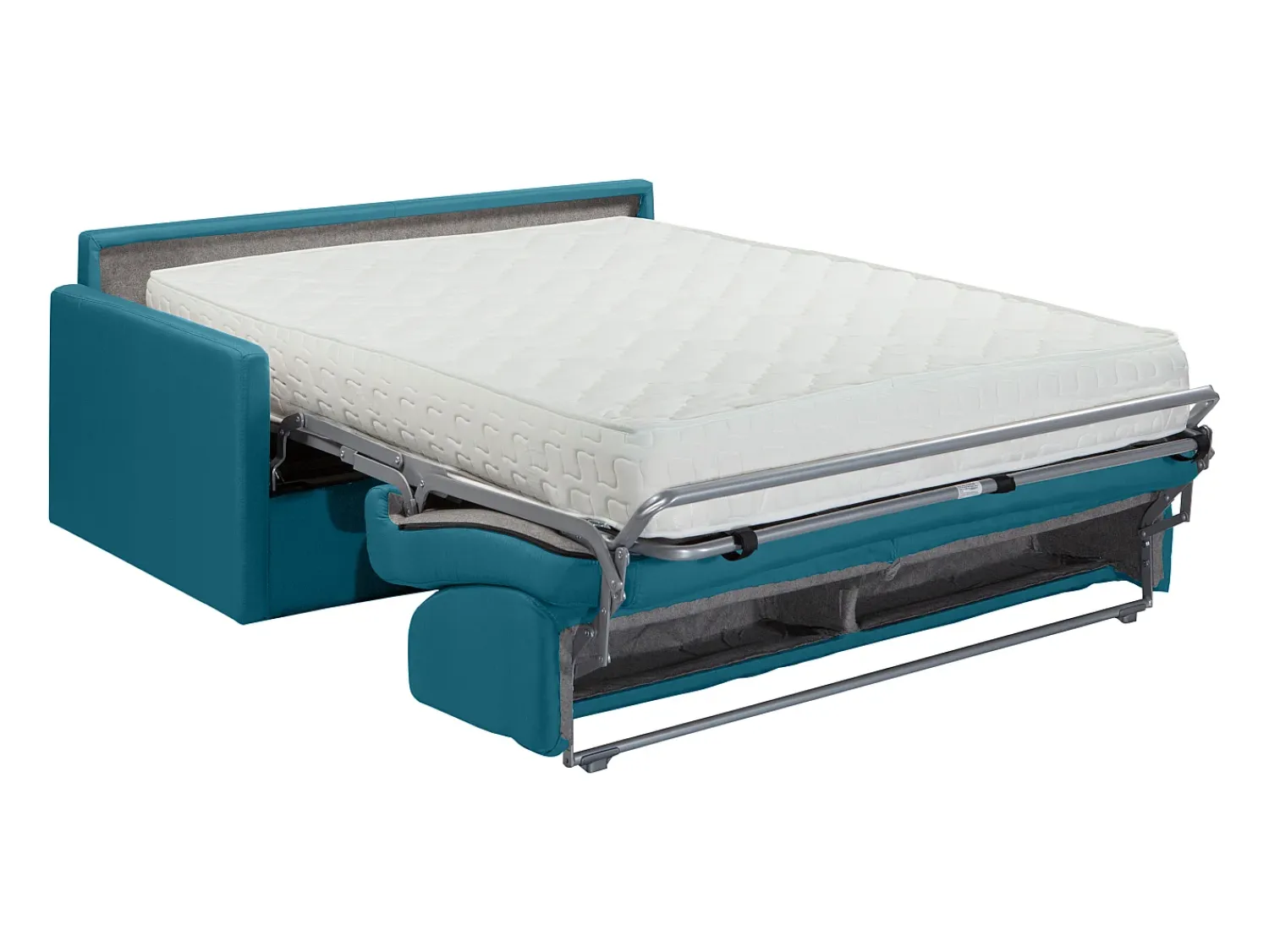 Sofá*Vente-unique Sofá convertível abertura rápida tecido assento memória de forma 140 cm colchão 22 cm CALIFE Azul turquesa