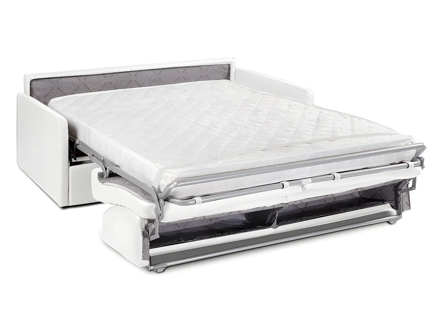 Sofá|Vente-unique Sofá convertível abertura rápida couro sintético assento memória de forma 160 cm colchão 14 cm CALIFE Branco