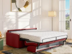 Sofá|Vente-unique Sofá convertível abertura rápida em tecido assento de espuma com assento de memória de forma 140 cm colchão 22 cm CALIFE Vermelho