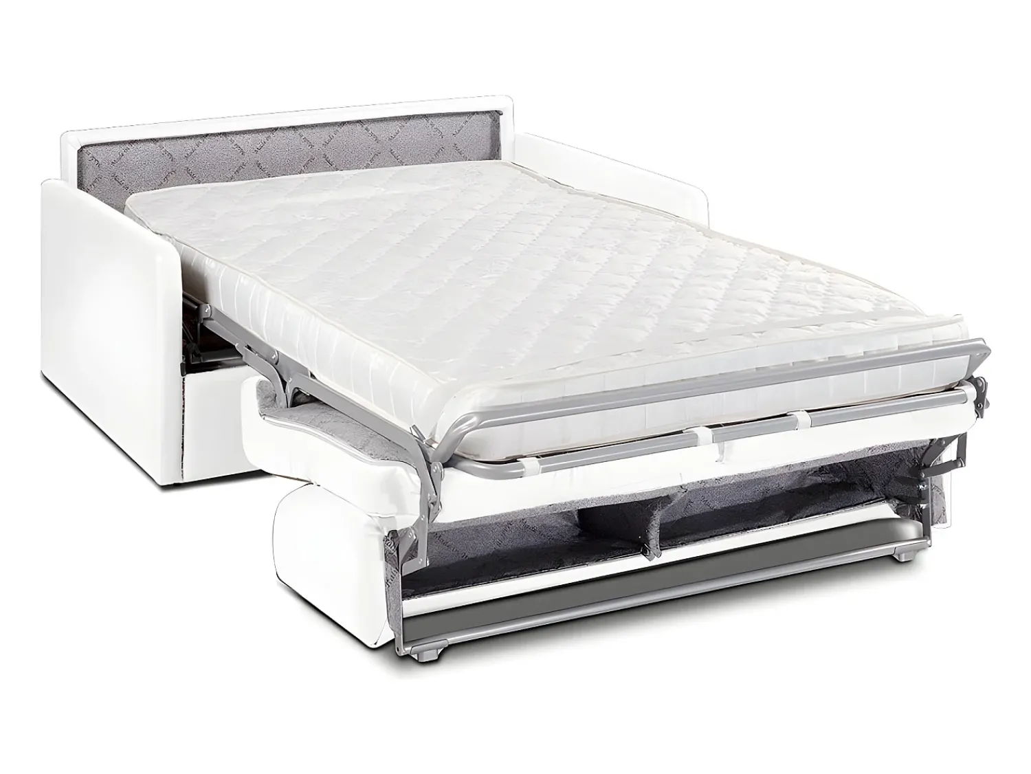 Sofá|Vente-unique Sofá convertível abertura rápida couro sintético assento memória de forma 120 cm colchão 14 cm CALIFE Branco