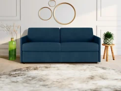 Clearance Vente-unique Sofá convertível abertura rápida tecido azul noite assento memória de forma 160 cm colchão 14 cm CALIFE Azul escuro