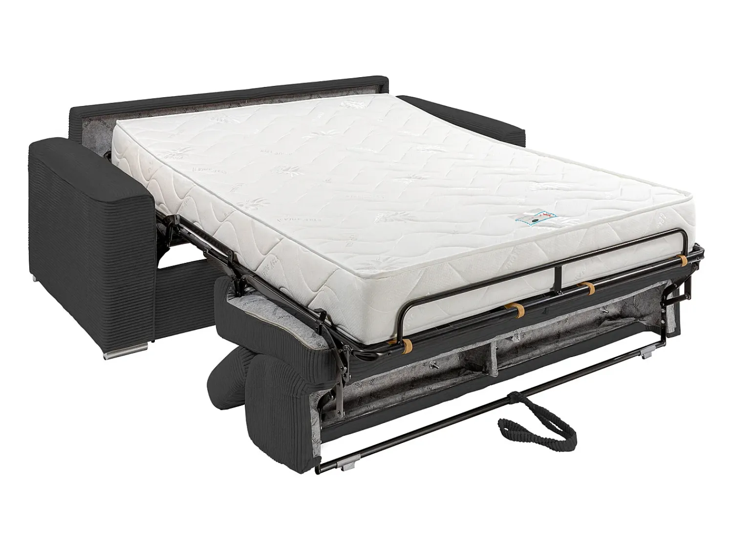 Vente-unique Sofá convertível abertura rápida veludo canelado cinza, cama 160 cm, colchão 22 cm VIZIR^ Sofá