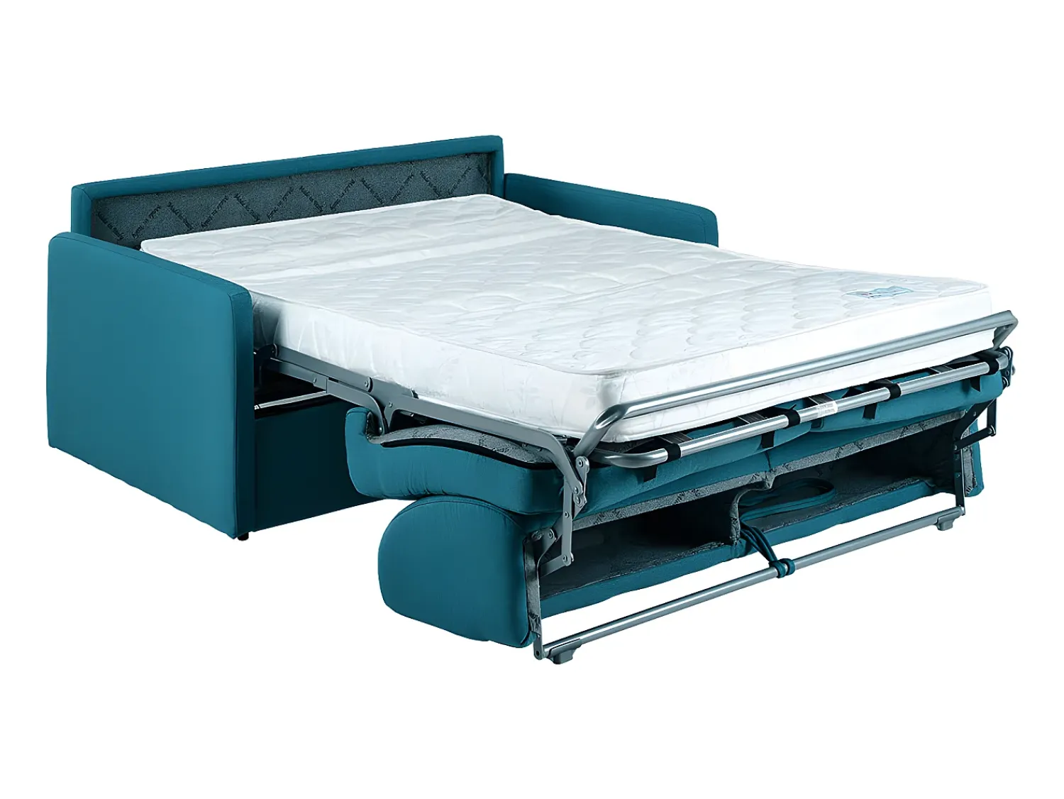 Sofá|Vente-unique Sofá convertível abertura rápida em tecido assento memória de forma 120 cm colchão 14 cm CALIFE Azul turquesa