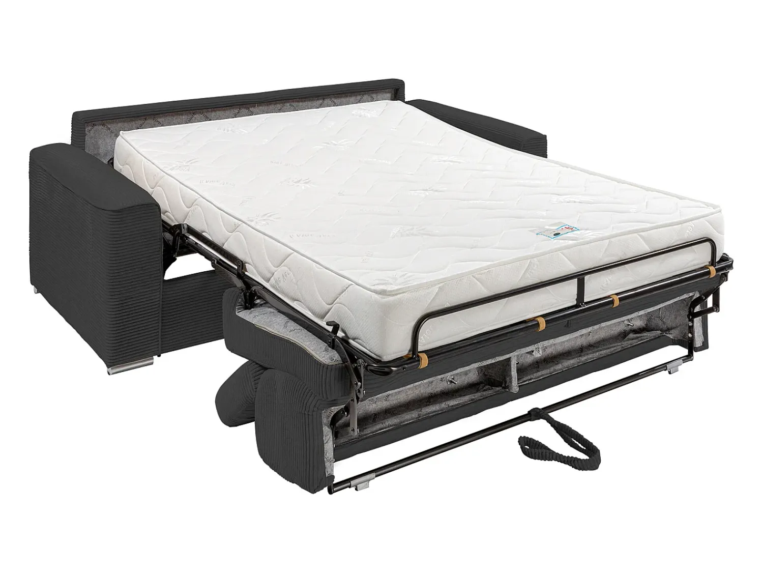 Sofá|Vente-unique Sofá convertível abertura rápida veludo canelado cinza, cama 160 cm, colchão 18 cm VIZIR Cinzento