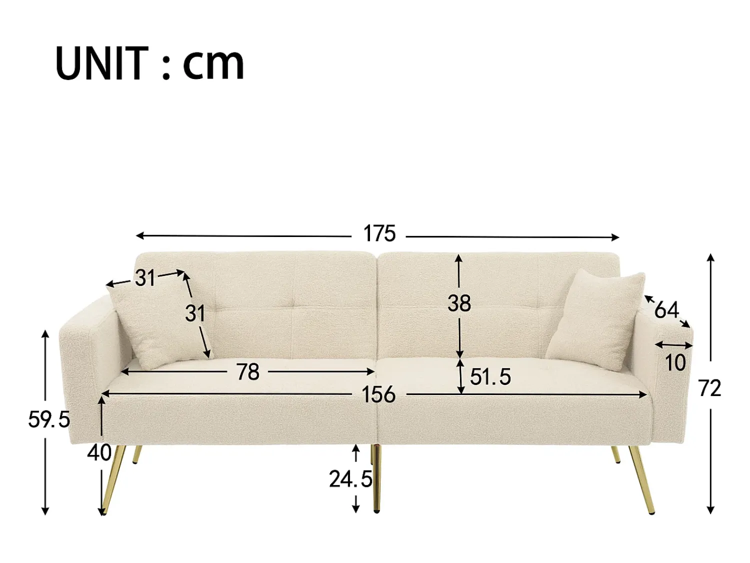 Clearance ModernLuxe Sofá convertível com encosto ajustável - 2 lugares - Tecido French Terry - Bege
