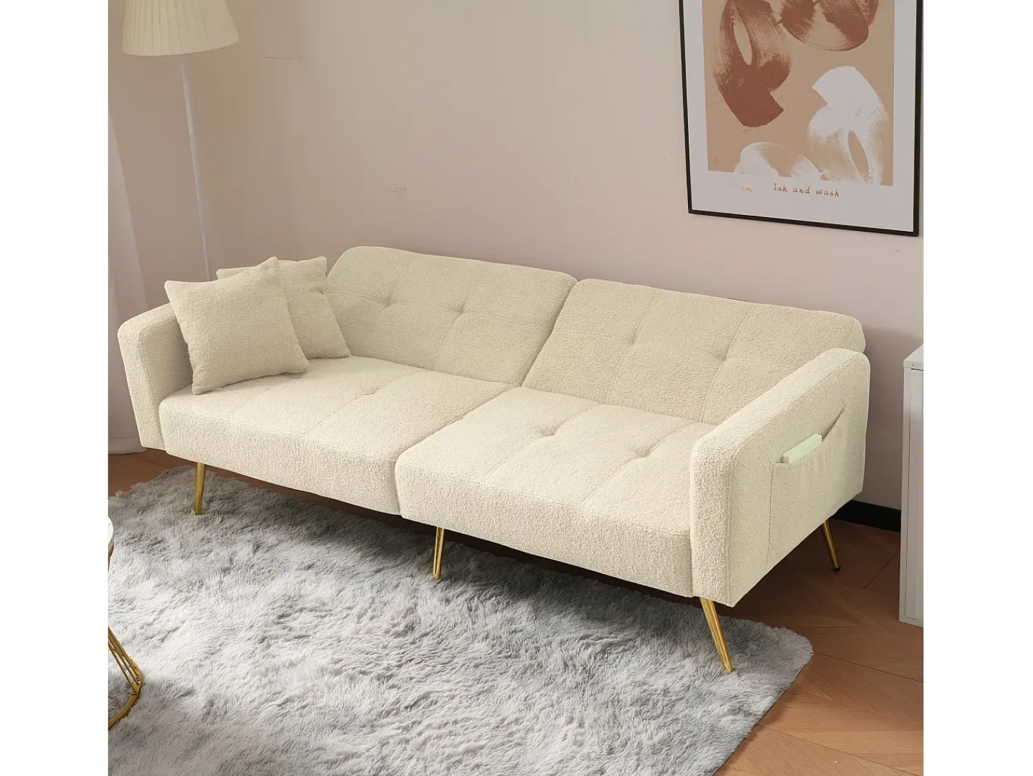 Clearance ModernLuxe Sofá convertível com encosto ajustável - 2 lugares - Tecido French Terry - Bege