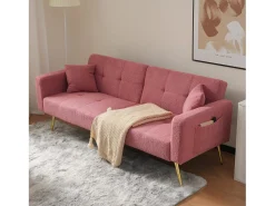 Online ModernLuxe Sofá convertível com encosto ajustável - 2 lugares - Tecido Terry Francês - Rosa